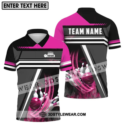 Unisex Shirt - Custom Name And Team Bowling Lover Pink Gray Polo / S T-Shirt