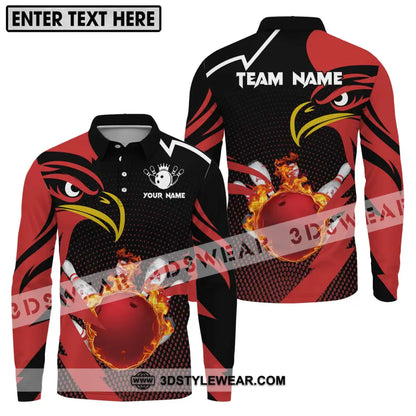 Unisex Shirt - Custom Name And Team Bowling Lover Red Eagle Long Sleeve Polo / S T-Shirt