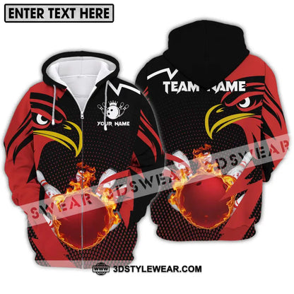 Unisex Shirt - Custom Name And Team Bowling Lover Red Eagle Zipper Hoodie / S T-Shirt