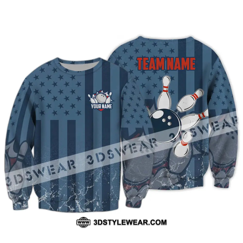 Unisex Shirt - Custom Name And Team Bowling Navy Ball Long Sleeve / S T-Shirt