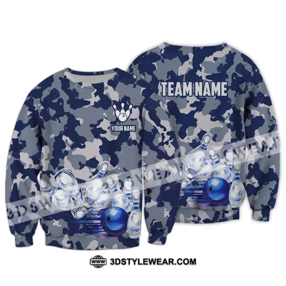 Unisex Shirt - Custom Name And Team Bowling Navy Pins Long Sleeve / S T-Shirt