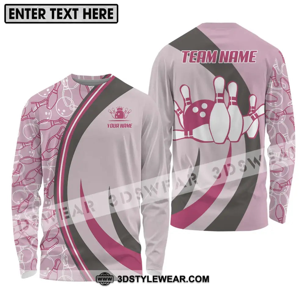 Unisex Shirt - Custom Name And Team Bowling Pink Long Sleeve / S T-Shirt