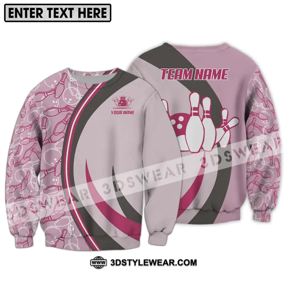 Unisex Shirt - Custom Name And Team Bowling Pink Long Sleeve / S T-Shirt