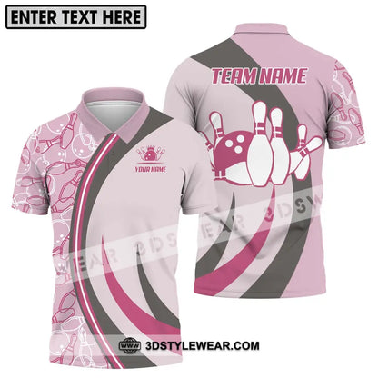 Unisex Shirt - Custom Name And Team Bowling Pink Polo / S T-Shirt