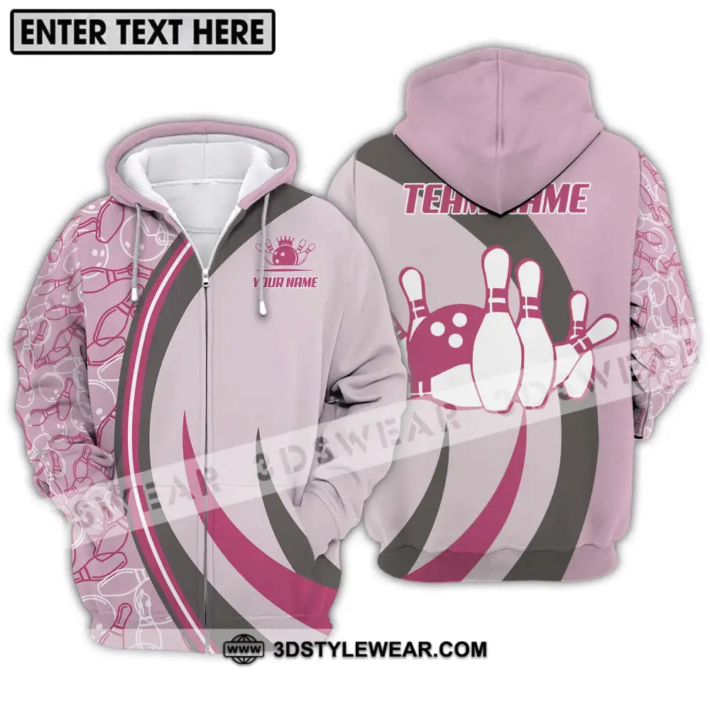 Unisex Shirt - Custom Name And Team Bowling Pink Zipper Hoodie / S T-Shirt