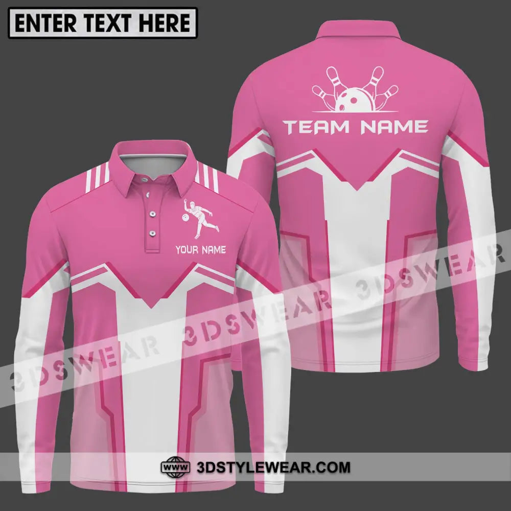 Unisex Shirt - Custom Name And Team Bowling Player Long Sleeve Polo / S T-Shirt