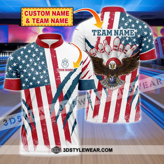 Unisex Shirt Custom Name And Team Bowling Polo America Flag T-Shirt Hoodie Long Sleeve