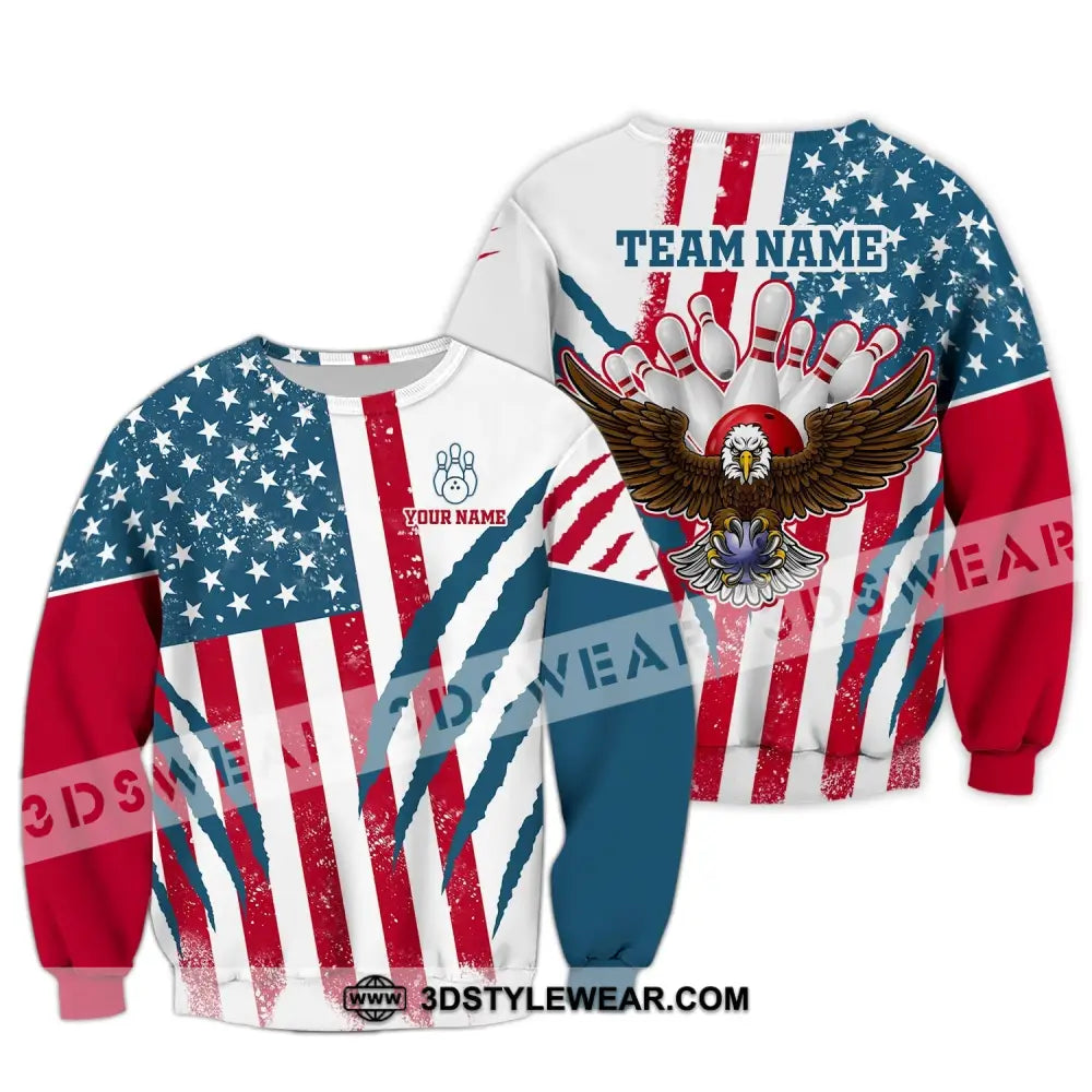 Unisex Shirt Custom Name And Team Bowling Polo America Flag T-Shirt Hoodie Long Sleeve / S