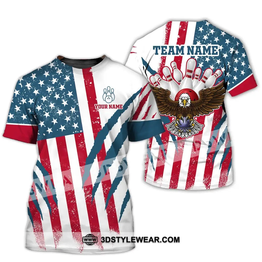 Unisex Shirt Custom Name And Team Bowling Polo America Flag T-Shirt Hoodie Long Sleeve / S