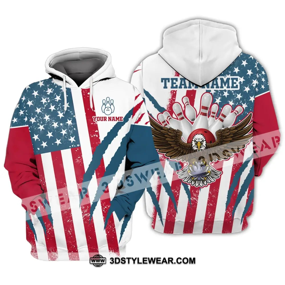 Unisex Shirt Custom Name And Team Bowling Polo America Flag T-Shirt Hoodie Long Sleeve / S