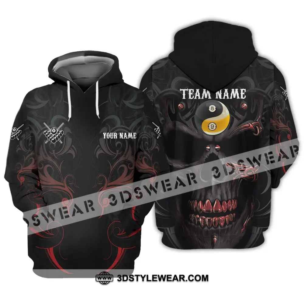 Unisex Shirt Custom Name And Team Bowling Polo Skull T-Shirt Hoodie Long Sleeve / S