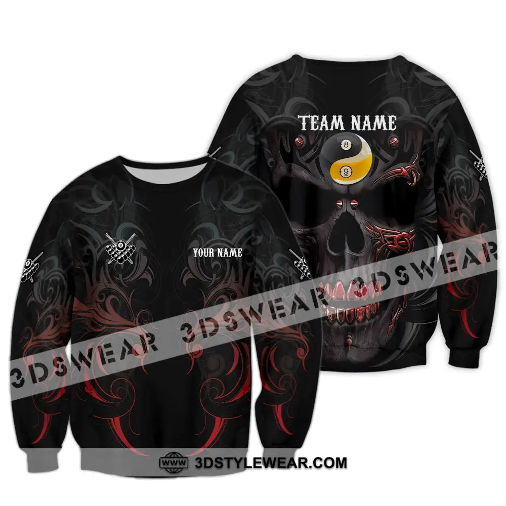 Unisex Shirt Custom Name And Team Bowling Polo Skull T-Shirt Hoodie Long Sleeve / S