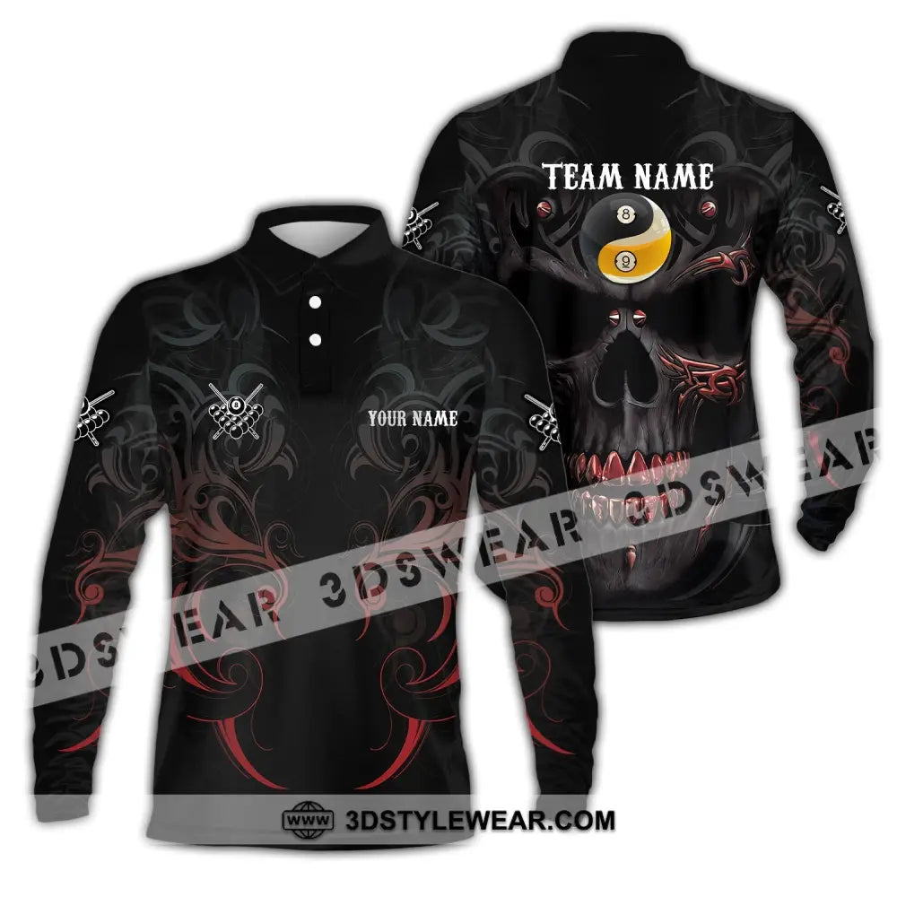 Unisex Shirt Custom Name And Team Bowling Polo Skull T-Shirt Hoodie Long Sleeve / S