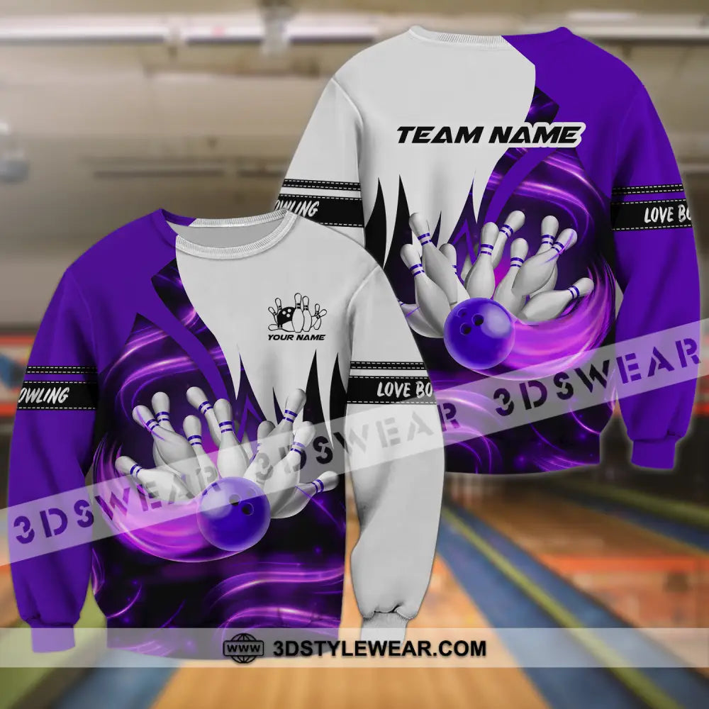 Unisex Shirt - Custom Name And Team Bowling Purple Motifs Long Sleeve / S T-Shirt