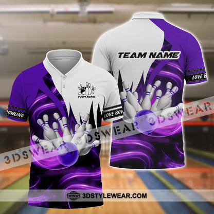 Unisex Shirt - Custom Name And Team Bowling Purple Motifs Polo / S T-Shirt