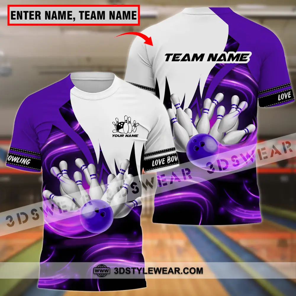 Unisex Shirt - Custom Name And Team Bowling Purple Motifs T-Shirt