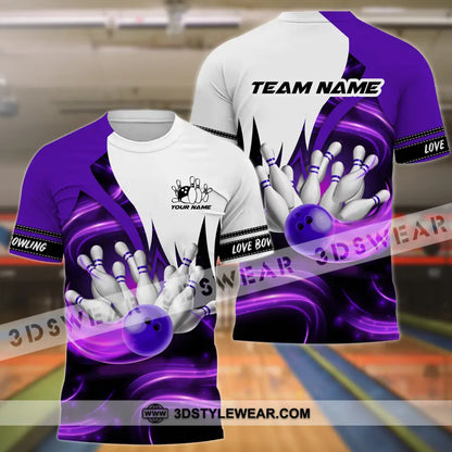 Unisex Shirt - Custom Name And Team Bowling Purple Motifs T-Shirt / S T-Shirt