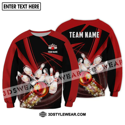 Unisex Shirt - Custom Name And Team Bowling Red Line Long Sleeve / S T-Shirt