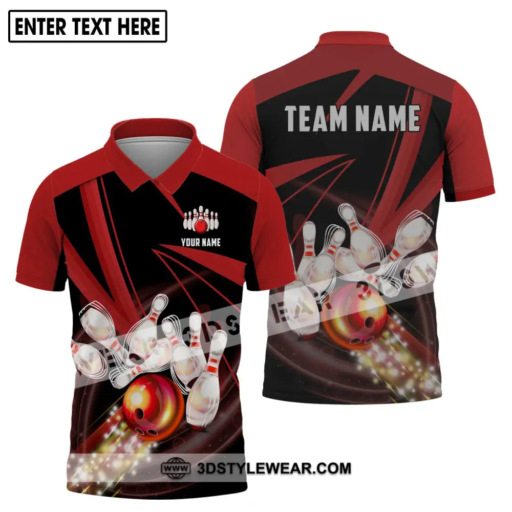 Unisex Shirt - Custom Name And Team Bowling Red Line Polo / S T-Shirt