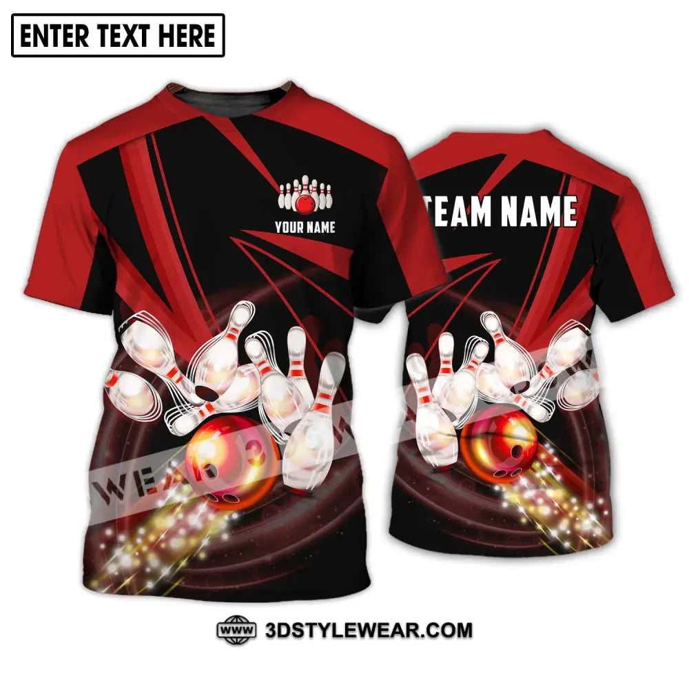 Unisex Shirt - Custom Name And Team Bowling Red Line T-Shirt / S T-Shirt