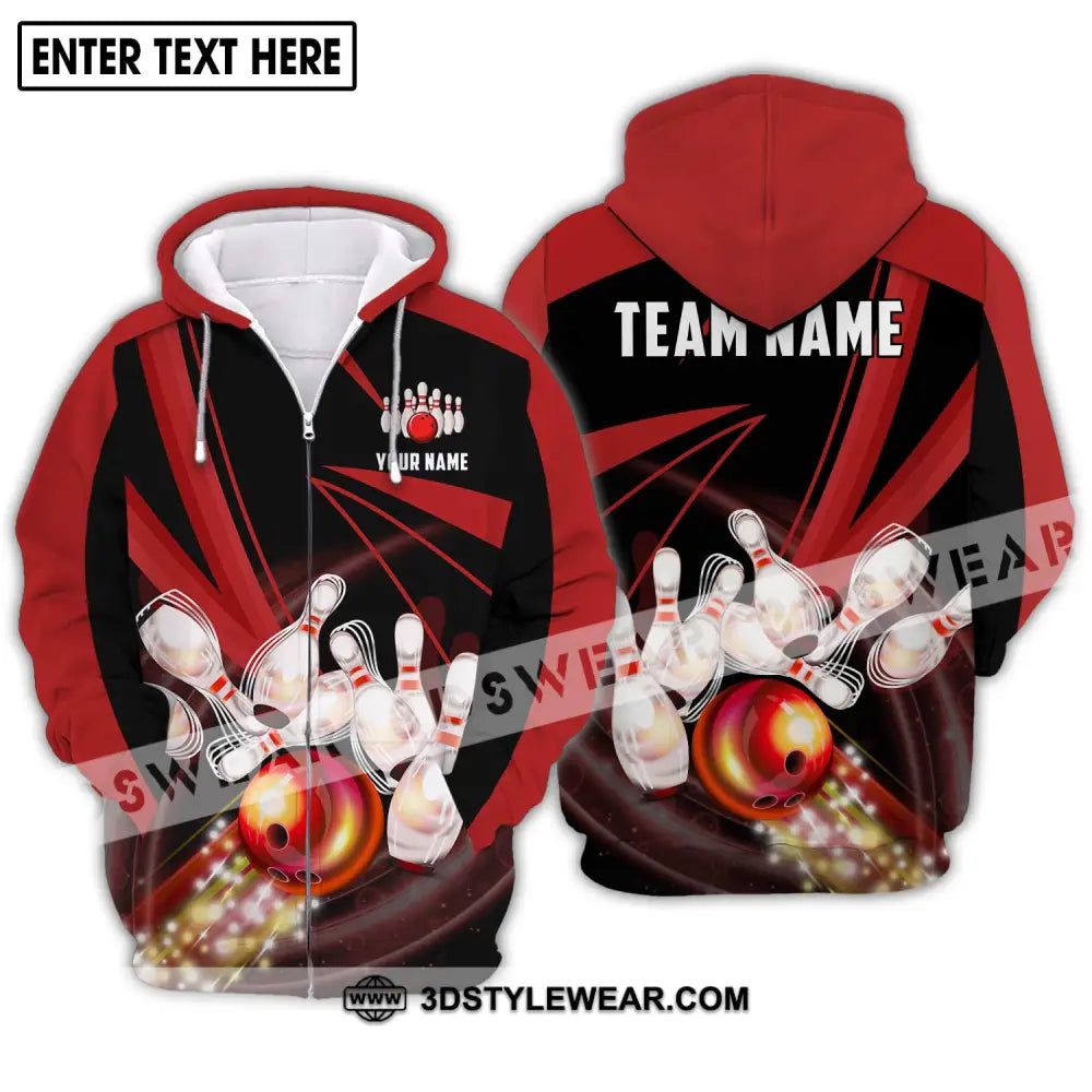 Unisex Shirt - Custom Name And Team Bowling Red Line Zipper Hoodie / S T-Shirt