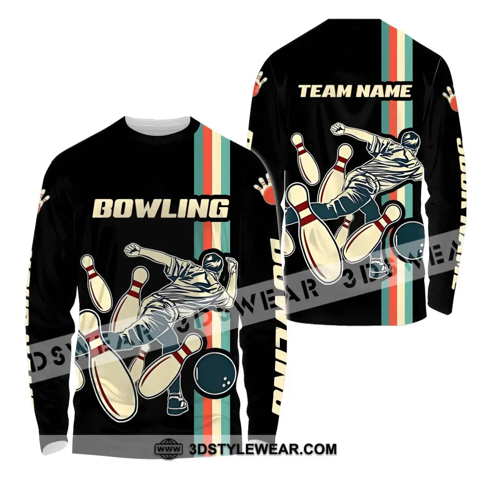 Unisex Shirt - Custom Name And Team Bowling Retro Color Long Sleeve / S T-Shirt