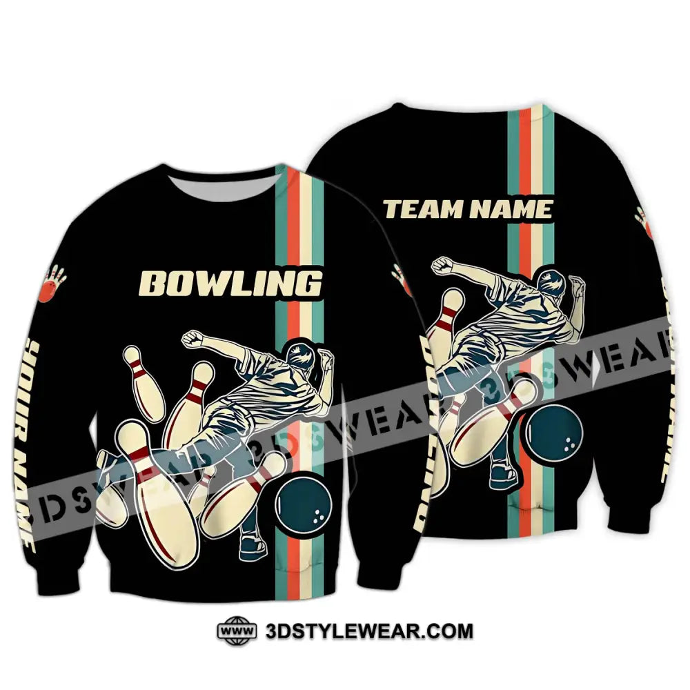 Unisex Shirt - Custom Name And Team Bowling Retro Color Long Sleeve / S T-Shirt