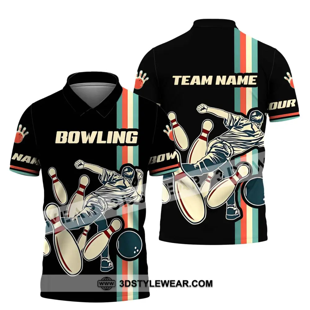 Unisex Shirt - Custom Name And Team Bowling Retro Color Polo / S T-Shirt