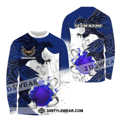 Unisex Shirt - Custom Name And Team Bowling Sport Blue Ball Fly Dragon Long Sleeve / S T-Shirt