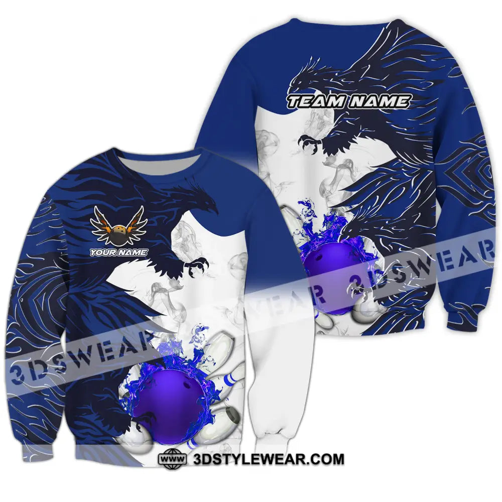 Unisex Shirt - Custom Name And Team Bowling Sport Blue Ball Fly Dragon Long Sleeve / S T-Shirt