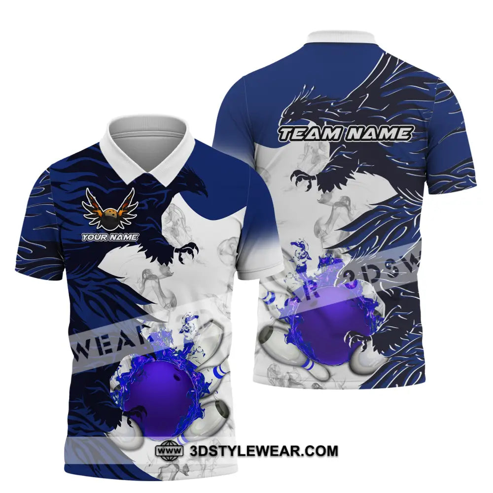 Unisex Shirt - Custom Name And Team Bowling Sport Blue Ball Fly Dragon Polo / S T-Shirt