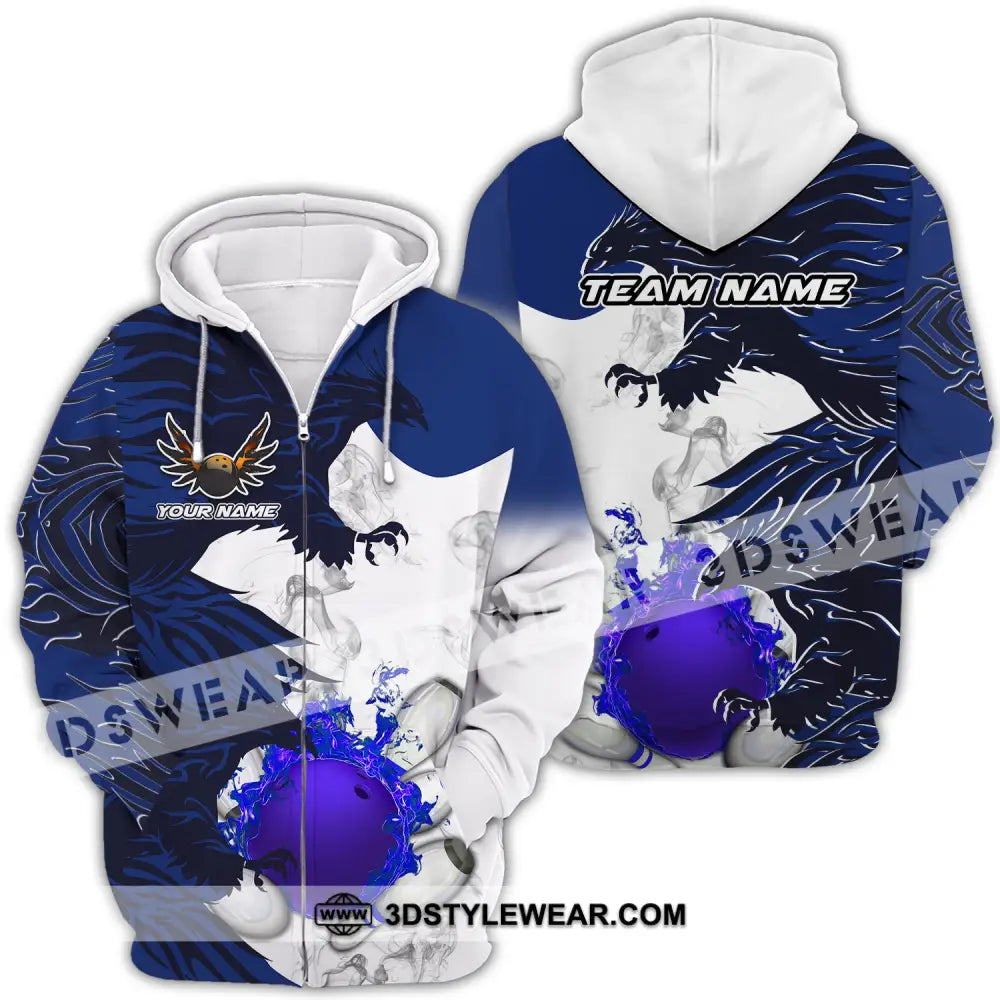 Unisex Shirt - Custom Name And Team Bowling Sport Blue Ball Fly Dragon Zipper Hoodie / S T-Shirt