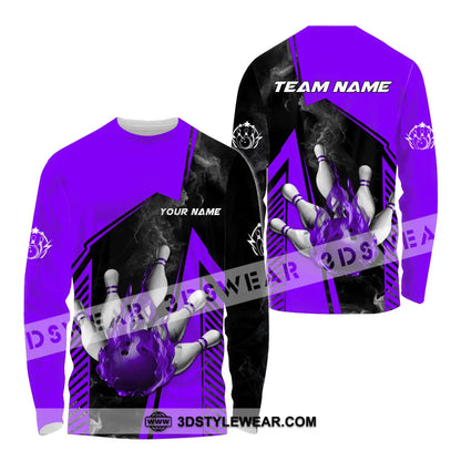 Unisex Shirt - Custom Name And Team Bowling Sport Purple Ball Long Sleeve / S T-Shirt