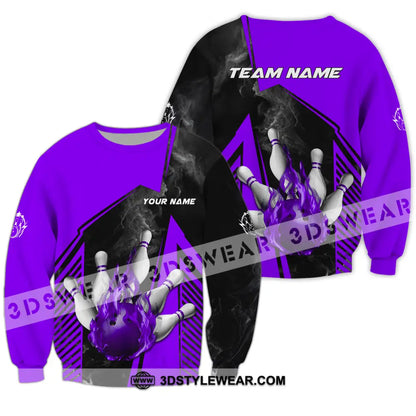 Unisex Shirt - Custom Name And Team Bowling Sport Purple Ball Long Sleeve / S T-Shirt