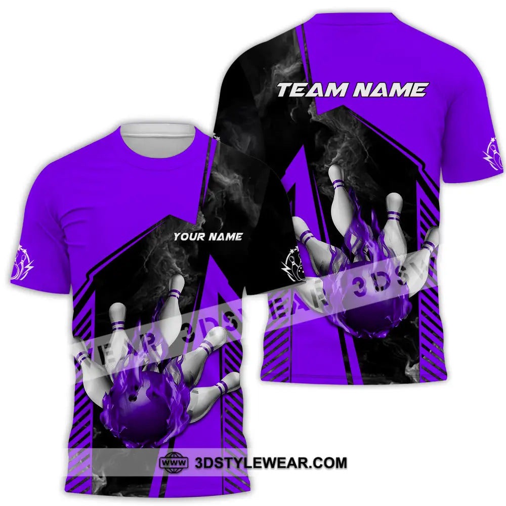 Unisex Shirt - Custom Name And Team Bowling Sport Purple Ball T-Shirt / S T-Shirt