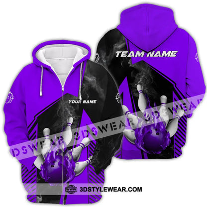 Unisex Shirt - Custom Name And Team Bowling Sport Purple Ball Zipper Hoodie / S T-Shirt