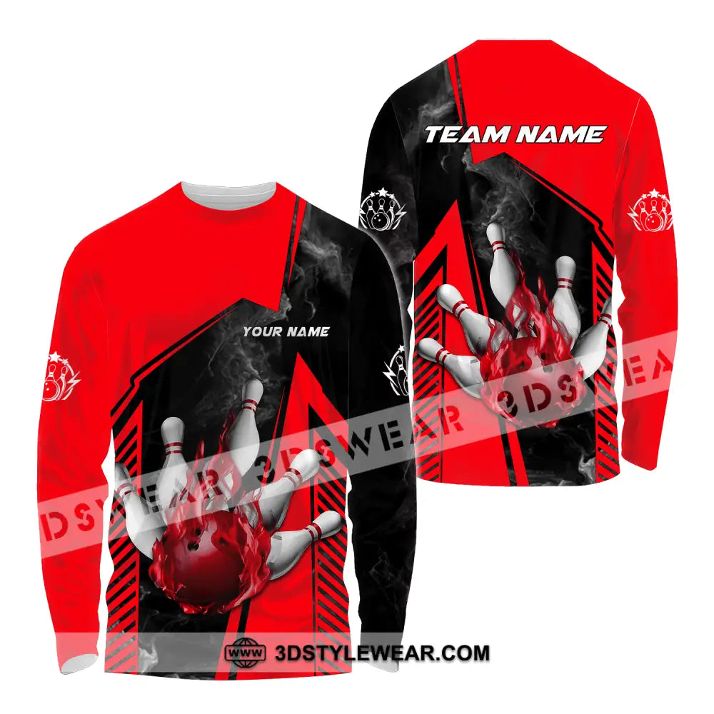 Unisex Shirt - Custom Name And Team Bowling Sport Red Ball Long Sleeve / S T-Shirt