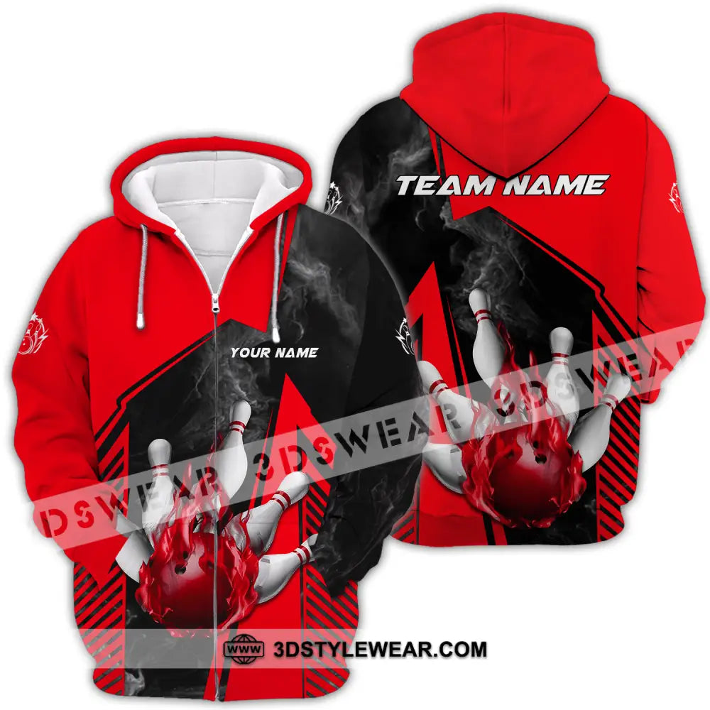 Unisex Shirt - Custom Name And Team Bowling Sport Red Ball Zipper Hoodie / S T-Shirt