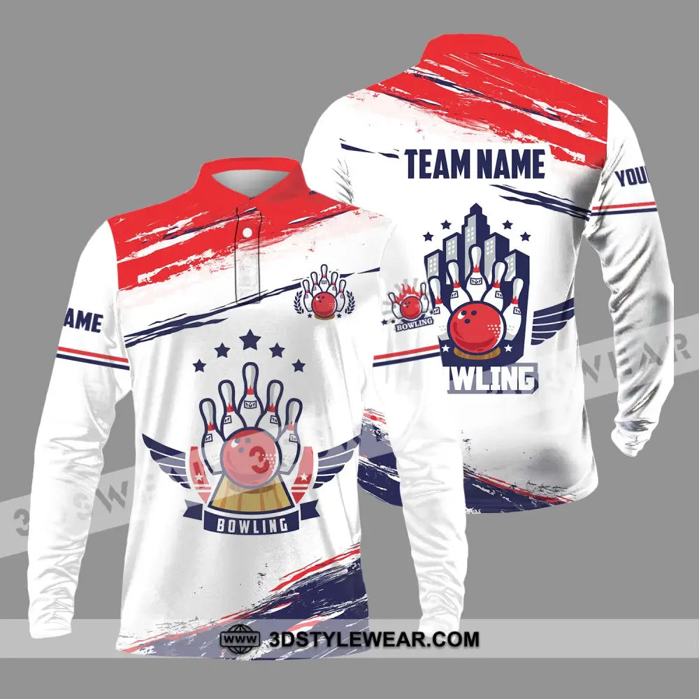 Unisex Shirt - Custom Name And Team Bowling Stars Long Sleeve Polo / S T-Shirt