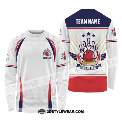 Unisex Shirt - Custom Name And Team Bowling Three Star Ball Long Sleeve / S T-Shirt