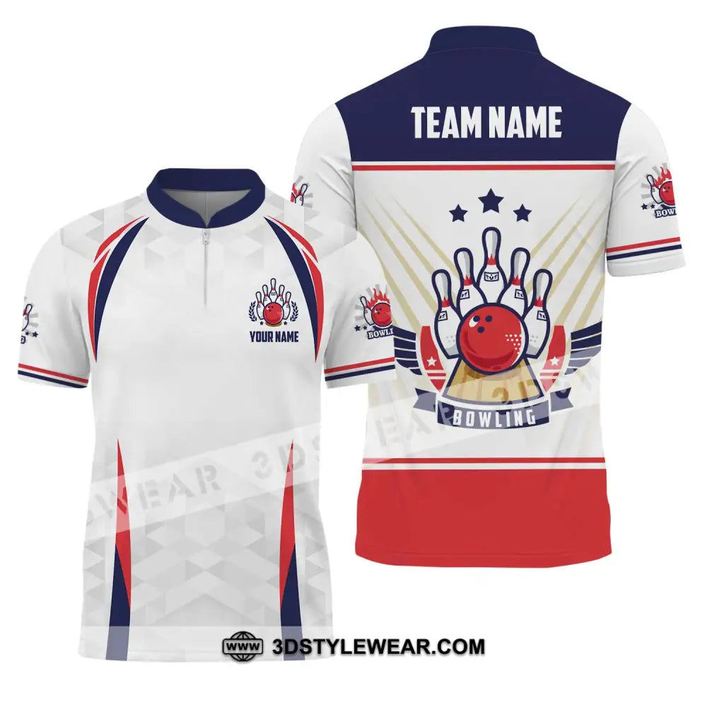 Unisex Shirt - Custom Name And Team Bowling Three Star Ball Zipper Polo / S T-Shirt