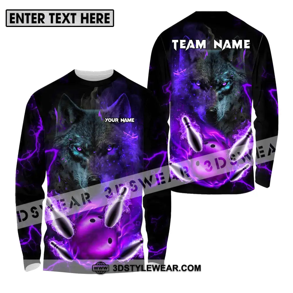 Unisex Shirt - Custom Name And Team Bowling Wolf Long Sleeve / S T-Shirt