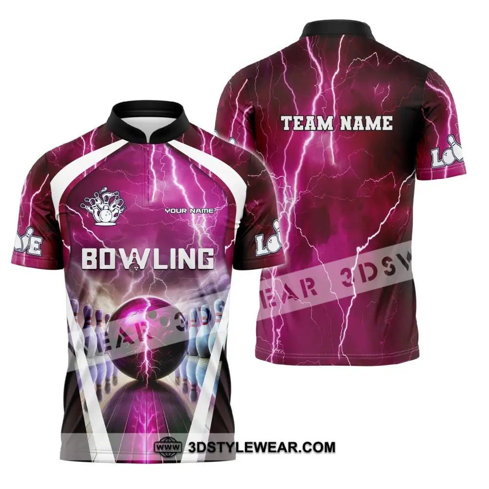 Unisex Shirt Custom Name And Team Bowling Zip Polo For Player T-Shirt T-Shirt