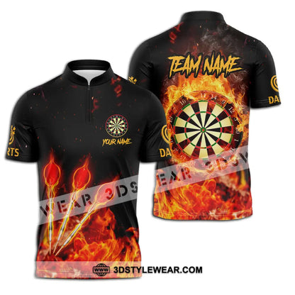 Unisex Shirt - Custom Name And Team Burning Darts Zipper Polo / S T-Shirt