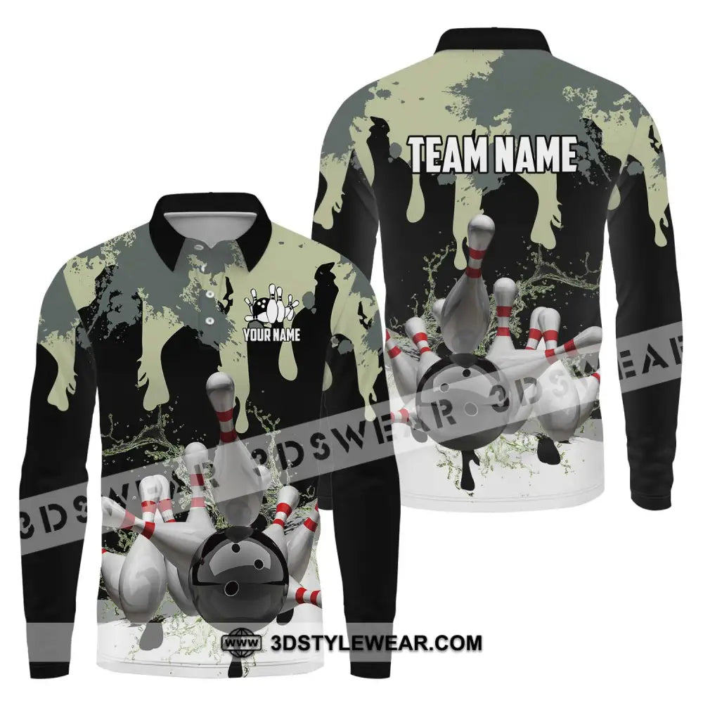 Unisex Shirt - Custom Name And Team Camouflage Color For Bowling Lover Long Sleeve Polo / S T-Shirt