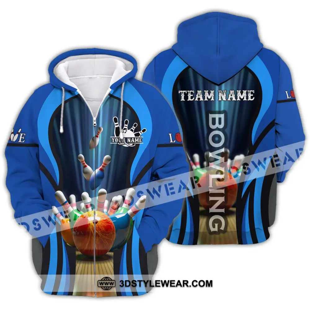 Unisex Shirt - Custom Name And Team Color Bowling Ball Zipper Hoodie / S T-Shirt