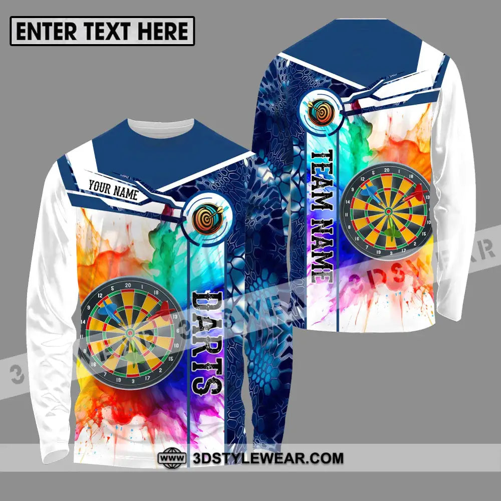 Unisex Shirt - Custom Name And Team Colorful Darts Long Sleeve / S T-Shirt