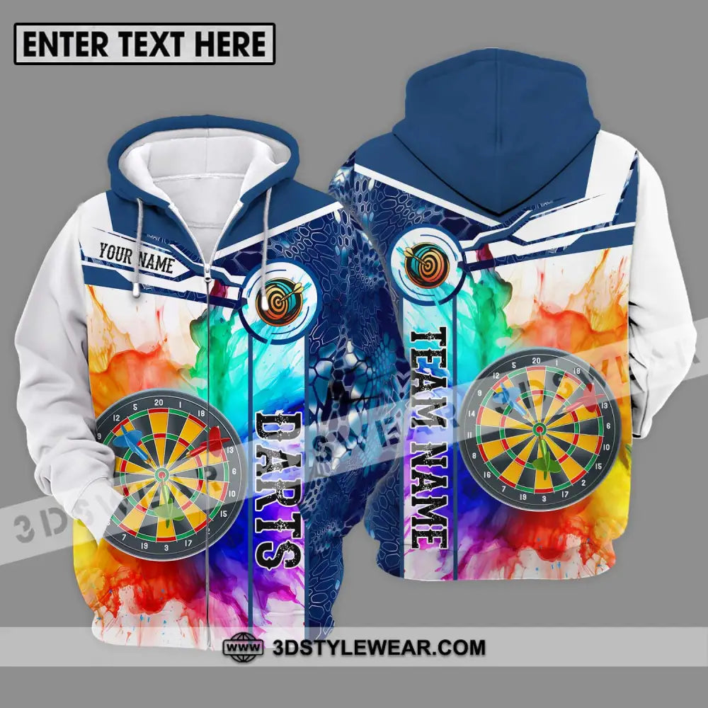 Unisex Shirt - Custom Name And Team Colorful Darts Zipper Hoodie / S T-Shirt