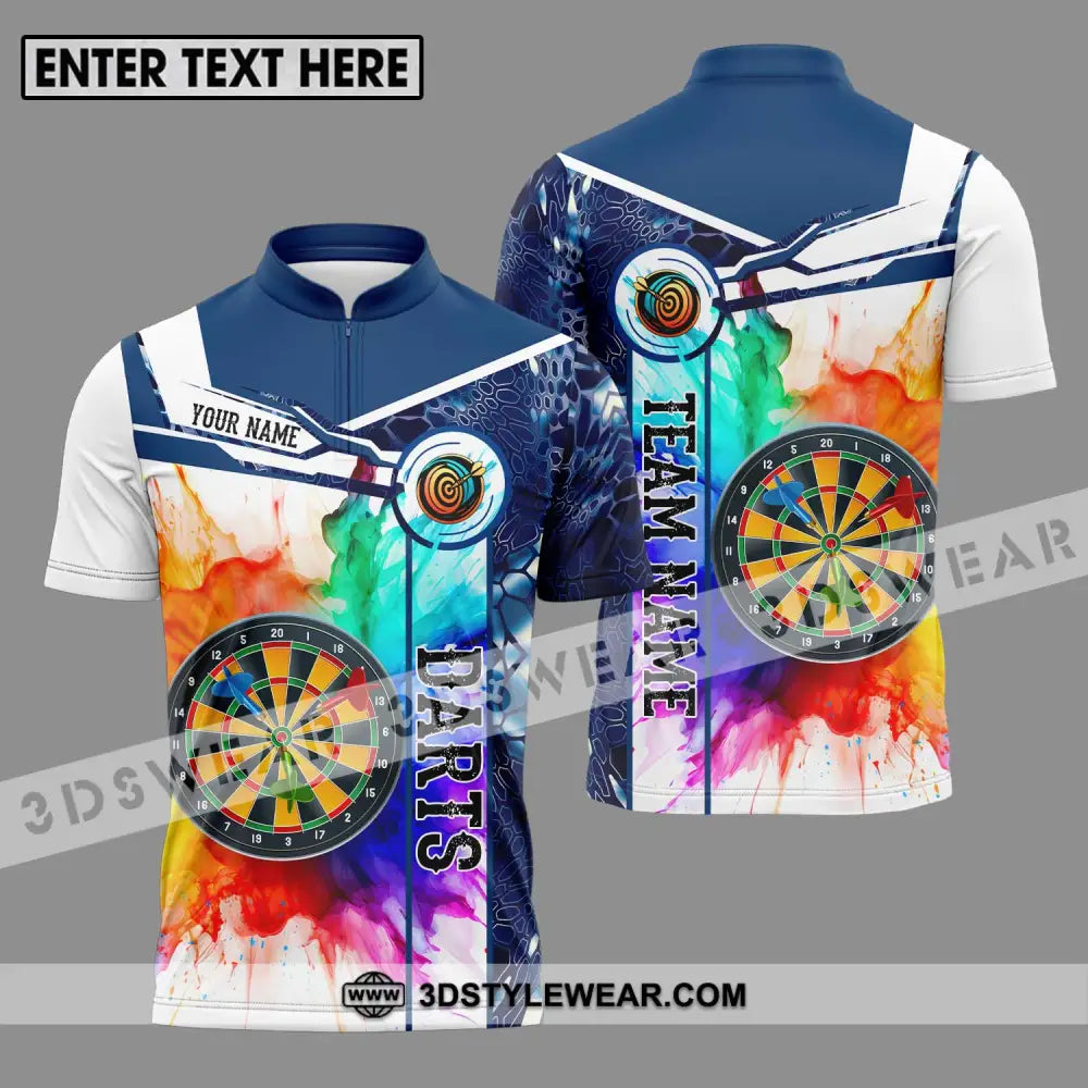 Unisex Shirt - Custom Name And Team Colorful Darts Zipper Polo / S T-Shirt