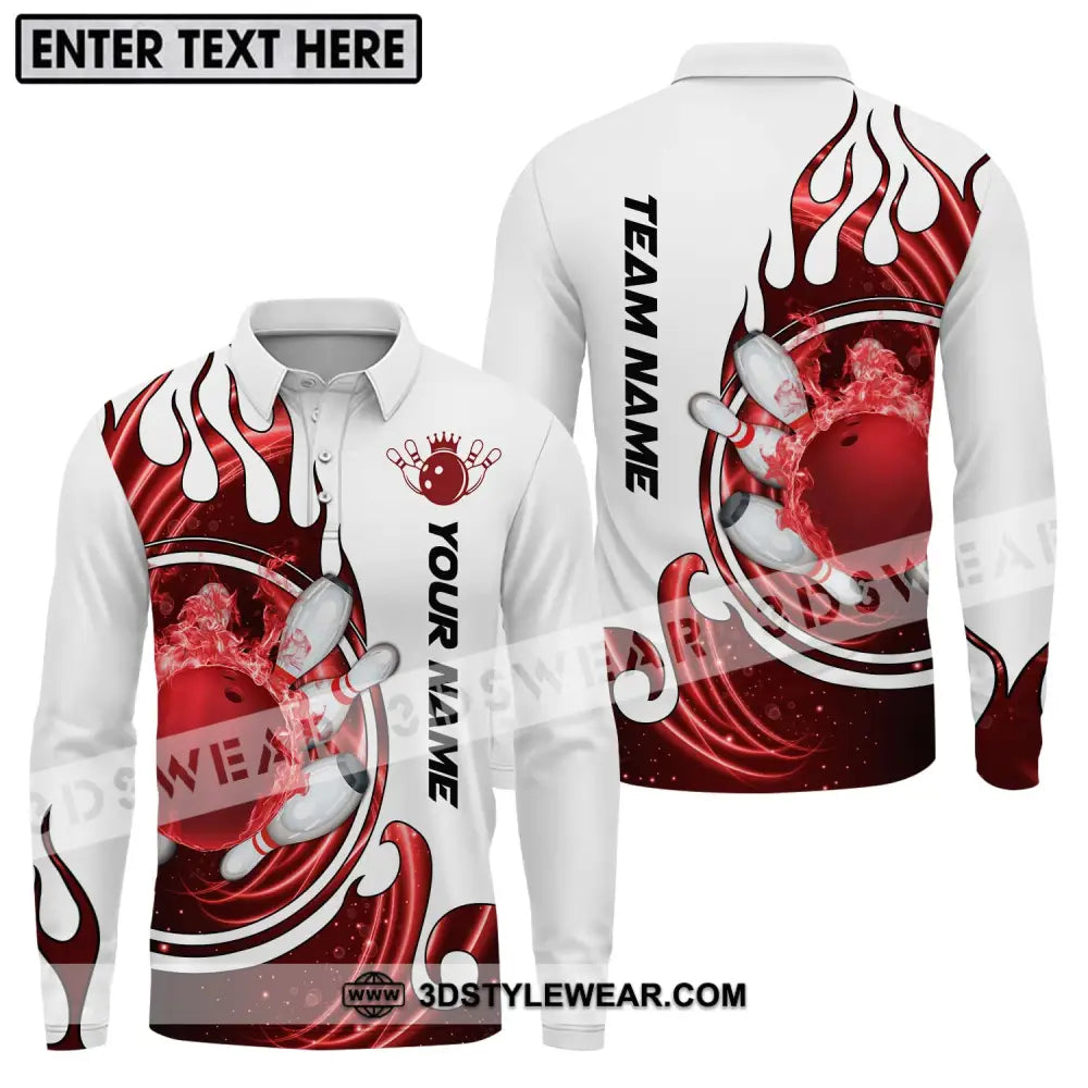 Unisex Shirt - Custom Name And Team Crown Red Bowling Ball Long Sleeve Polo / S T-Shirt